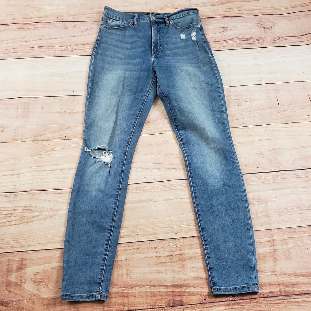 Banana Republic Jeans Womens 29 High Rise Skinny‎ Blue Distressed Denim Stretch